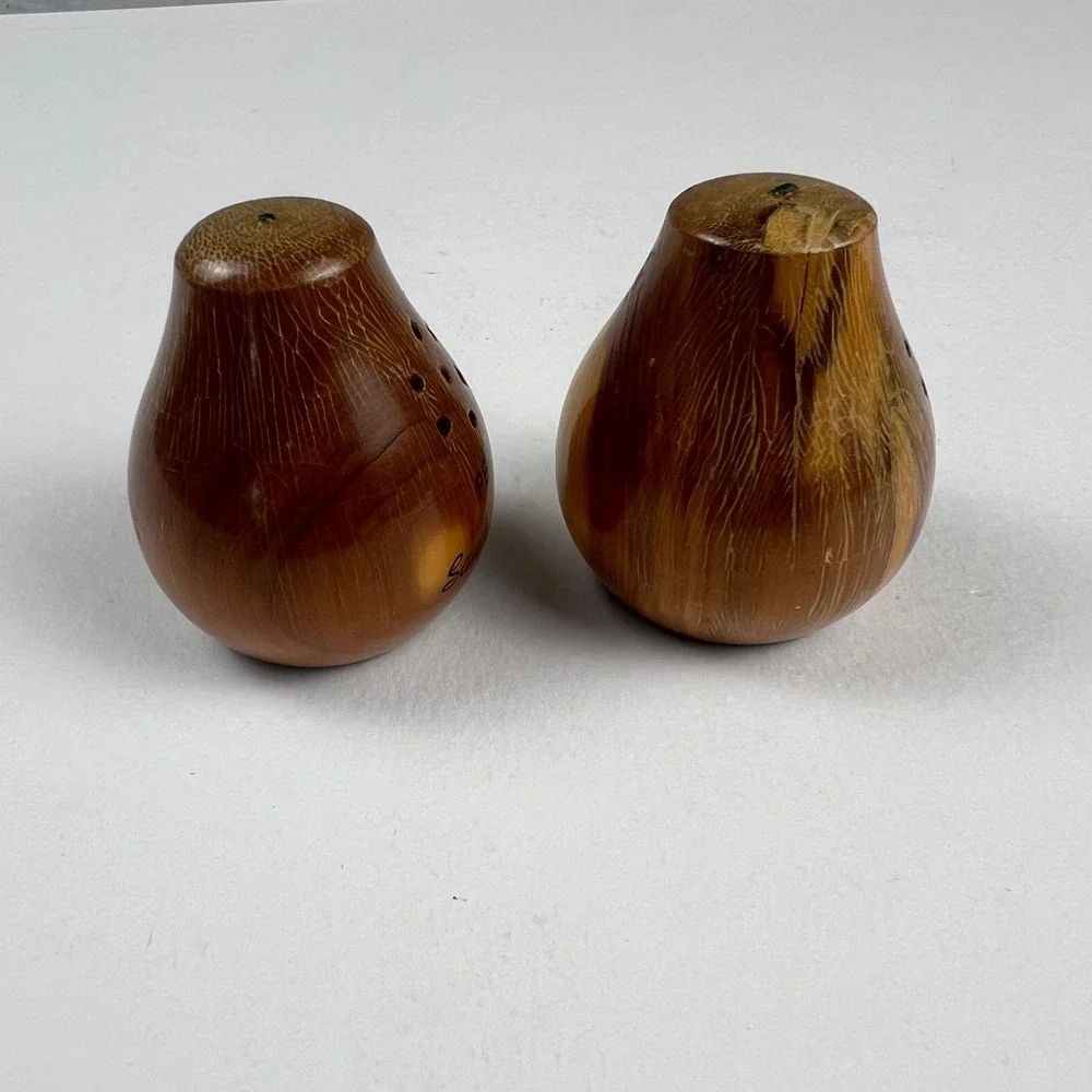 VTG Wooden Salt and Pepper Shakers Brown Wood Sauk Centre MN Souvenir